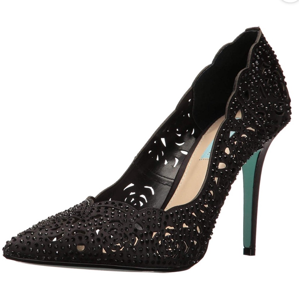 Betsey Johnson pumps 5.5 rhinestone embellished blue bottom prom heels